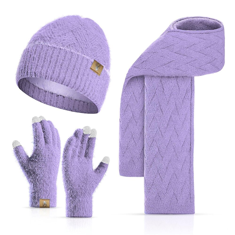 6595 Winter Knit Hat Beanie Scarf with Touch Screen Gloves Set Skull Caps
